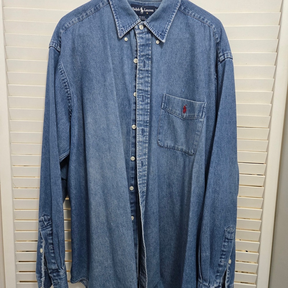 Ralph Lauren Blake Denim Shirt Mens XL Blue Long Sleeve Button Down Cotton